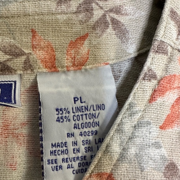 VTG Erika & Co Linen Cotton Blend Floral Buttoned Short Sleeve Top Petite Large - Picture 4 of 6